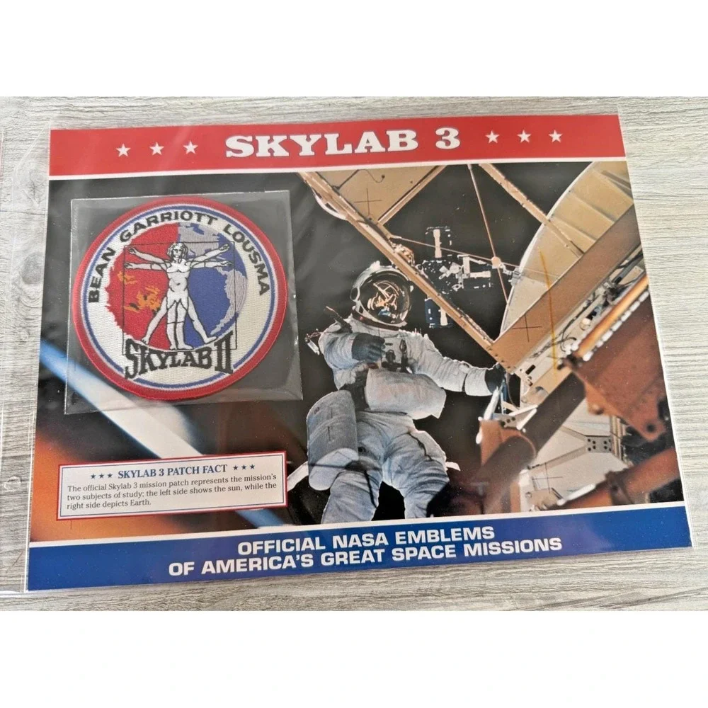 3 Vtg Official NASA Emblem Patch SKYLAB 2, 3 & 4 With Mission Data Card Facts